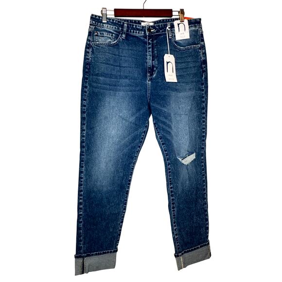 Nature Denim Distressed Mom Jeans Stone Wash NWT Size 32 High Rise - Picture 2 of 9